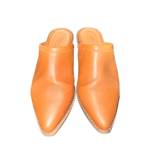 Madewell The Harper Mule Women's Size 5 Tan Leather Slip On Shoes Stacked Heel - Picture 1 of 8